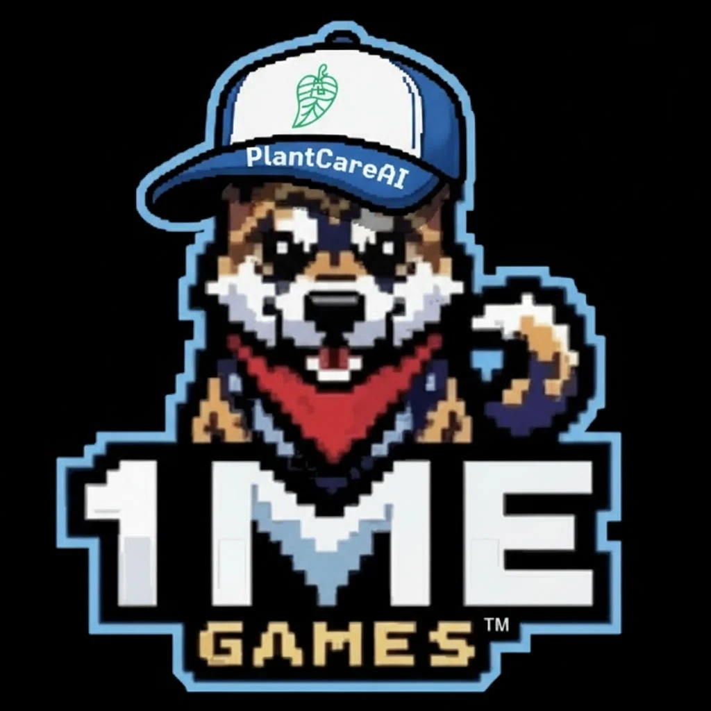 Meesh the 1ME mascot wearing a PlantCareAI baseball cap